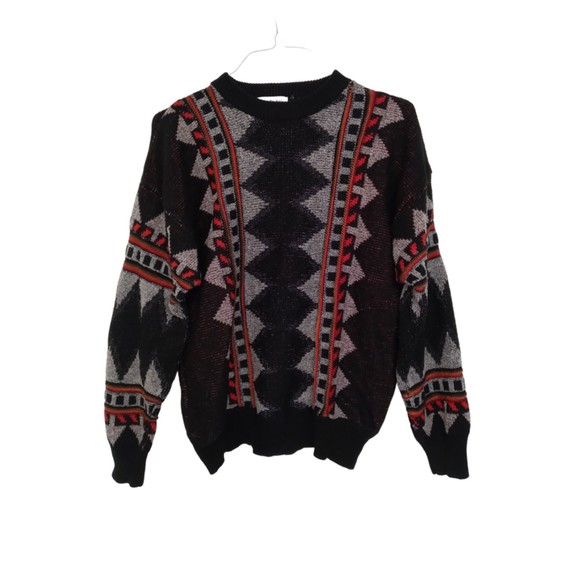 Vintage Men's Brian MacNeil Sweater Black Gray Red Italy Long Sleeve - Picture 1 of 9